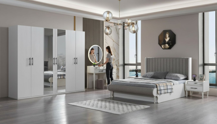 Ensemble de meubles de chambre Koko 6 pièces lit armoire de vêtements tables de nuit modernes