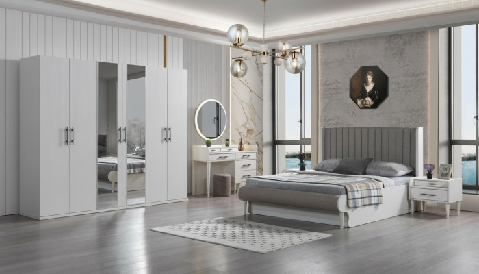 Ensemble de meubles de chambre Koko 6 pièces lit armoire de vêtements tables de nuit modernes