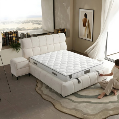 Lit bleu élégant avec matelas en textile et en bois