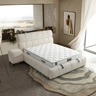 Lit bleu élégant avec matelas en textile et en bois