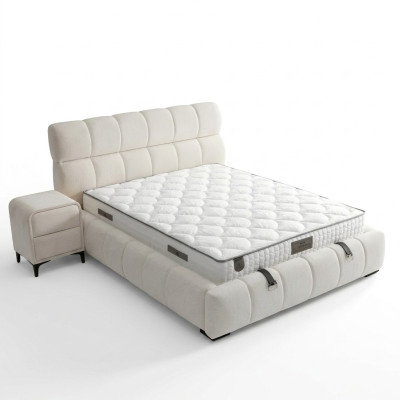 Lit bleu élégant avec matelas en textile et en bois
