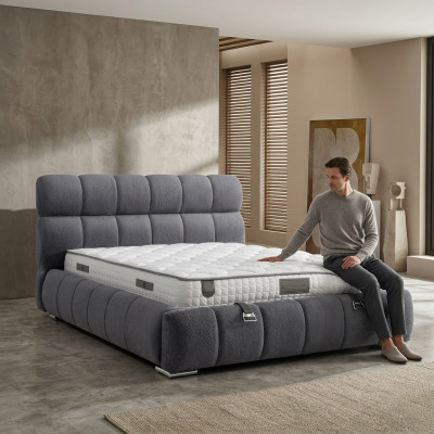Lit bleu moderne avec matelas en textile et en bois