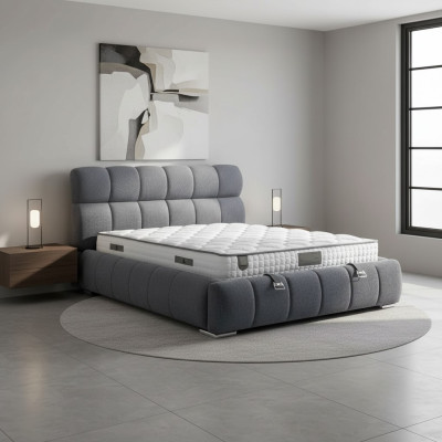 Lit bleu moderne avec matelas en textile et en bois