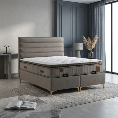 Lit beige avec matelas – Meuble élégant pour la chambre