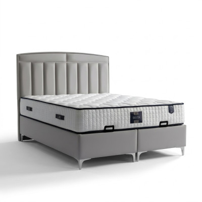 Lit moderne gris avec matelas en textile et en bois