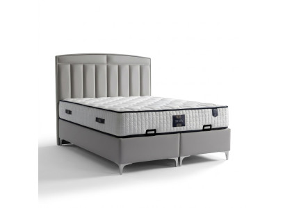 Lit moderne gris avec matelas en textile et en bois