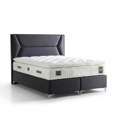 Lit élégant gris avec matelas en textile et en bois
