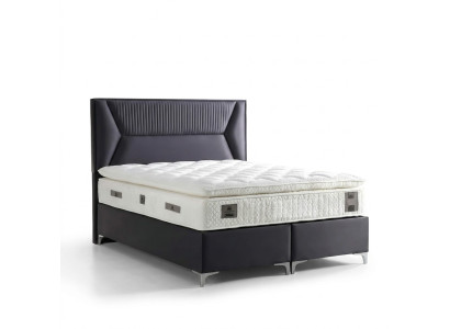 Lit élégant gris avec matelas en textile et en bois