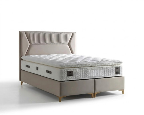 Lit élégant beige avec matelas en textile et en bois