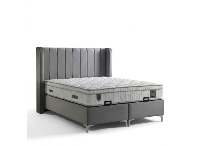Lit élégant gris avec matelas en textile et en bois