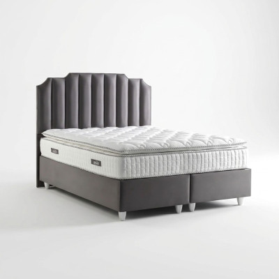 Lit élégant gris avec matelas en tissu et en bois