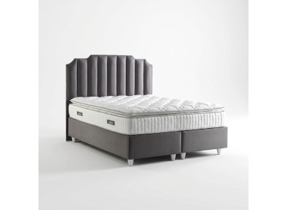 Lit élégant gris avec matelas en tissu et en bois