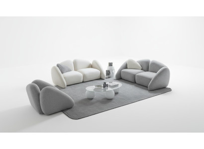 Moderner grauer Wohnzimmer Set aus Textil und Holz