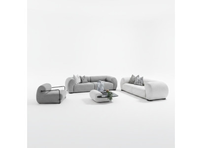 Moderner Wohnzimmer Set aus Textil und Holz in Grau
