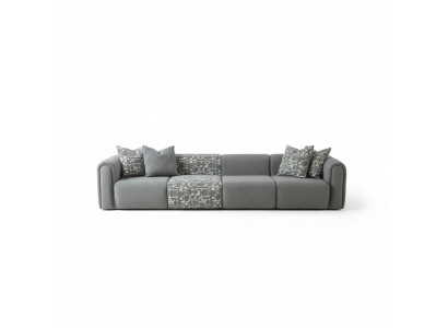 Elegantes graues Stoffsofa mit Holzrahmen für modernes Wohnzimmer