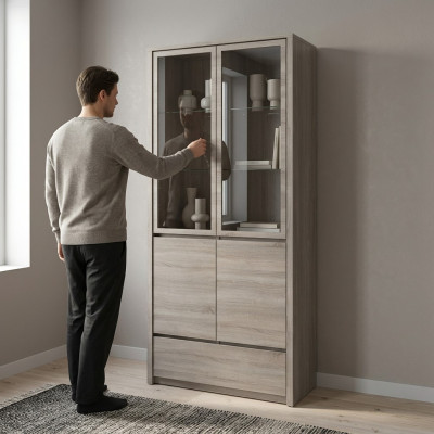Vitrine de cuisine avec tiroir et étagères en verre