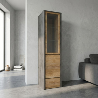 Vitrine avec tiroir et étagères en verre