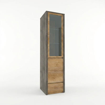 Vitrine avec tiroir et étagères en verre