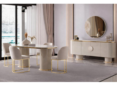 Exklusive Essgruppe Creme mit Sideboard Spiegel und 4 Stühlen