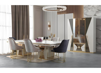 Elegantes 6-tlg Esszimmer Set mit Esstisch Stühlen und Vitrine