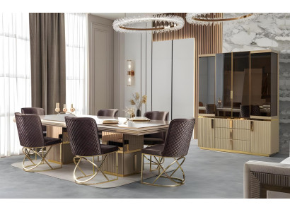 Luxuriöses Esszimmer-Set mit Esstisch 4 Stühlen Vitrine und TV Ständer