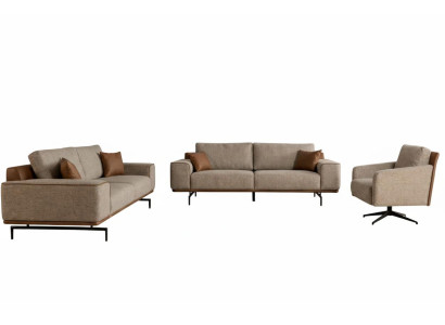 Wohnzimmer-Set 3-Sitzer Sofa-Sessel Beige Farbe Moderner Stil Neu