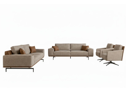 Wohnzimmer-Set Sessel 3-Sitzer Sofa Beige Farbe Moderner Stil Neu