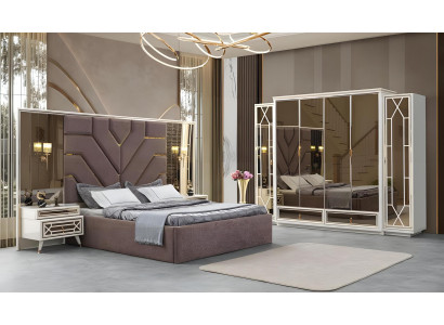 Luxuriöses Schlafzimmer-Set mit Bett 2 Nachttischen Kleiderschrank