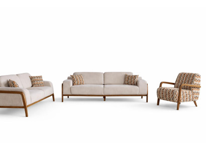 Wohnzimmer-Set 3-Sitzer-Sofa Beige Moderner Stil Weiche Armlehnen Neu