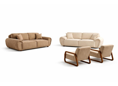 Wohnzimmer-Set 3-Sitzer-Sofa Moderner Stil Holzbeine Weiches Sessel