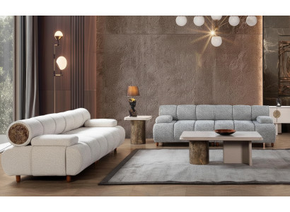 Luxuriöses Wohnzimmer-Set 3+3-Sitzer beiger Sofa grauer Sofa Polstermöbel