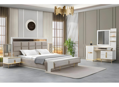 Luxuriöses Schlafzimmer-Set mit Bett 2 Nachttischen und Schminktisch