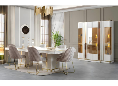 Exklusives Esszimmer Set mit Esstisch 4 Stühle und Designer Vitrine
