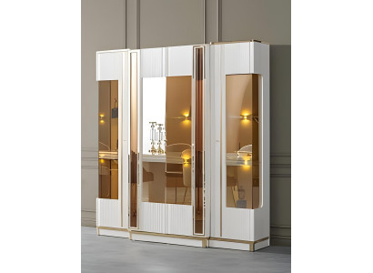 Luxuriöse Vitrine mit modernen Spiegeln und goldenen Verzierungen