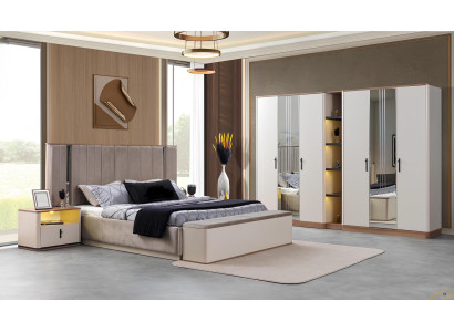 Elegantes Schlafzimmer Set mit Bett 2x Nachttischen und Kleiderschrank