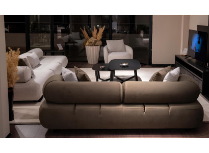 Wohnzimmer-Set: 4+3+1 Sitzer Farbe Weiß Braun  Modernes Design - 3TLG