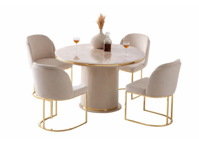Elegantes Esszimmer-Set mit rundem Tisch und goldenen Akzenten