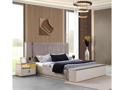 Komplettes Schlafzimmer-Set mit Bett Nachttischen Sitzbank und Schrank