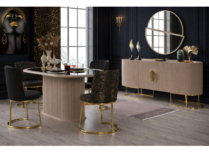 Elegantes Esszimmer Set mit Esstisch 4 Stühlen Sideboard und Spiegel