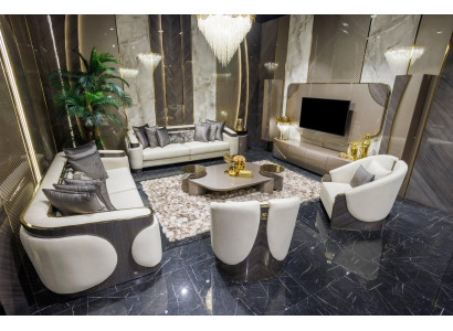 Exklusives Wohnzimmer-Set mit Sofas Sesseln Couchtisch und TV-Schrank