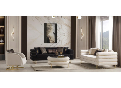 Luxuriöses Wohnzimmer-Set 3+3+1-Sitzer Sofas runder Couchtisch 4 Teile