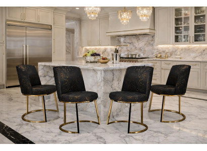 Elegante Akzentstühle aus schwarzem Samt mit goldenen Akzenten