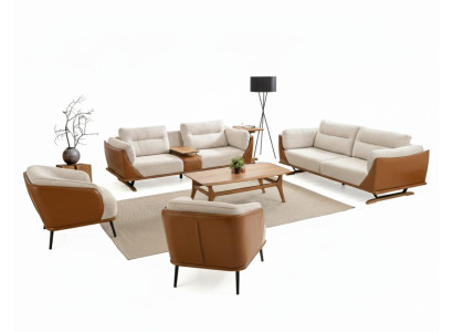 Designer Wohnzimmer Garnitur Sofa Sessel Couch Beige Braun