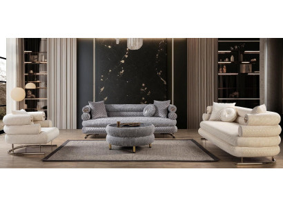 Luxuriöses Wohnzimmer-Set 3+3+1-Sitzer  Sofas runder Couchtisch 4 Teile