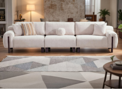 Elegantes 4 Sitzer Sofa weiß Mit Holzbeinen Modernes Design