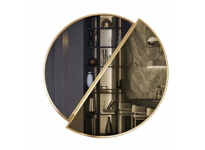 Elegantes rundes Spiegel mit goldener Akzenttrennlinie im Design