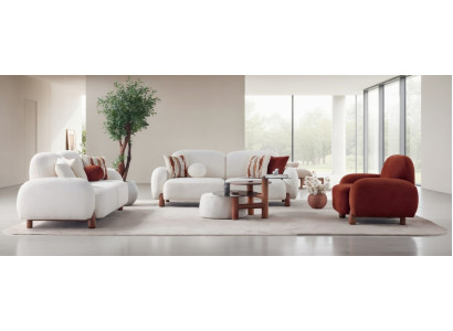 Komfortables Sofa Set Weiß Braun mit Sessel für Wohnzimmer