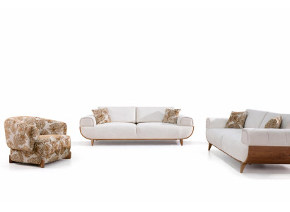 Wohnzimmer-Set Sessel 3-Sitzer-Sofa Moderner Stil Holzrahmen Holzbeine