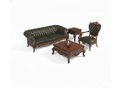 Klassisches Chesterfield Wohnzimmer Exklusives Sofa Ledersessel Tisch