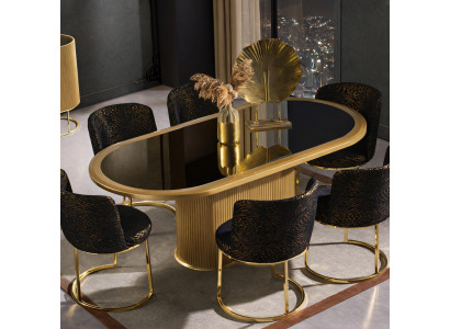 Luxuriöses Set mit ovalem Esstisch und sechs eleganten Stühlen